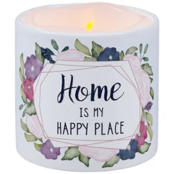 "Happy Place" LED Candle With Ceramic Holder Candle Gift Delivery