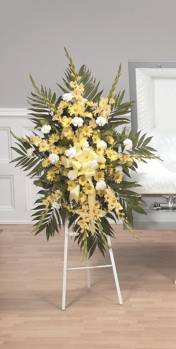Yellow & White Standing Spray Symapthy flowers Jupiter Delivery (FL