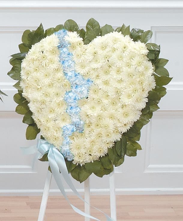 Blue & White Broken Heart Spray Symapthy flowers Jupiter Delivery (FL