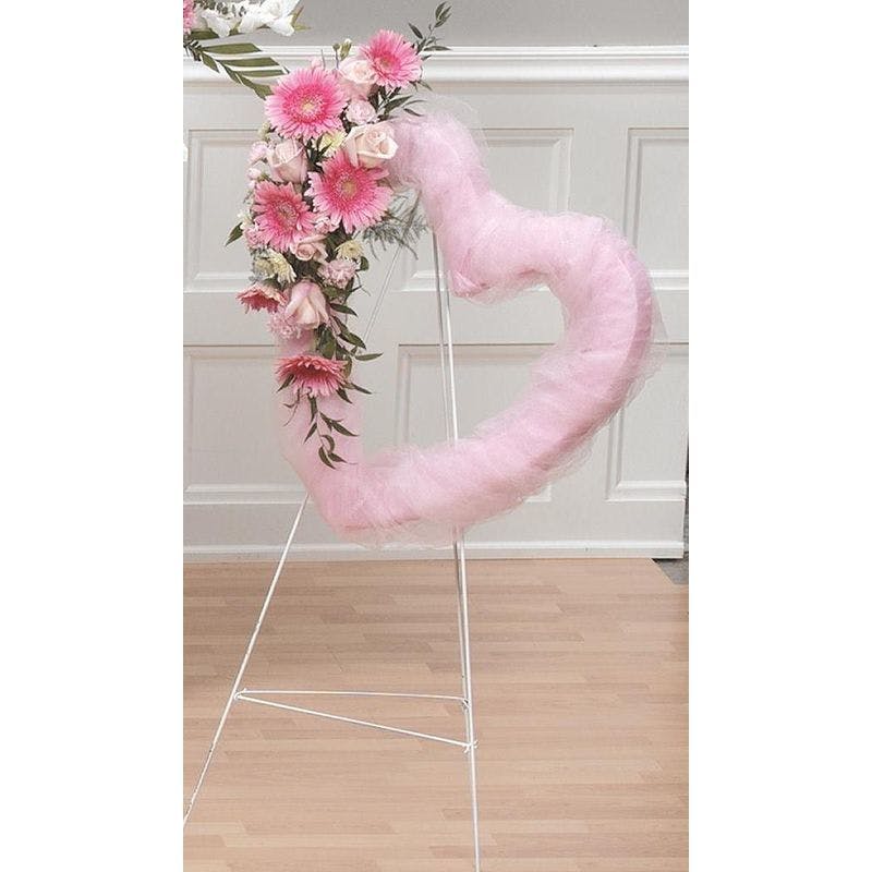 Pink Open Heart Standing Spray Symapthy flowers Jupiter Delivery (FL
