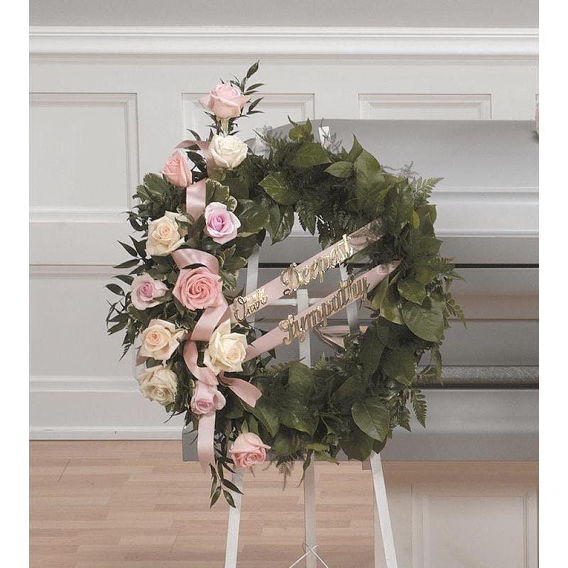 Pastels Rose Wreath Symapthy flowers Jupiter Delivery (FL) Flower Kingdom