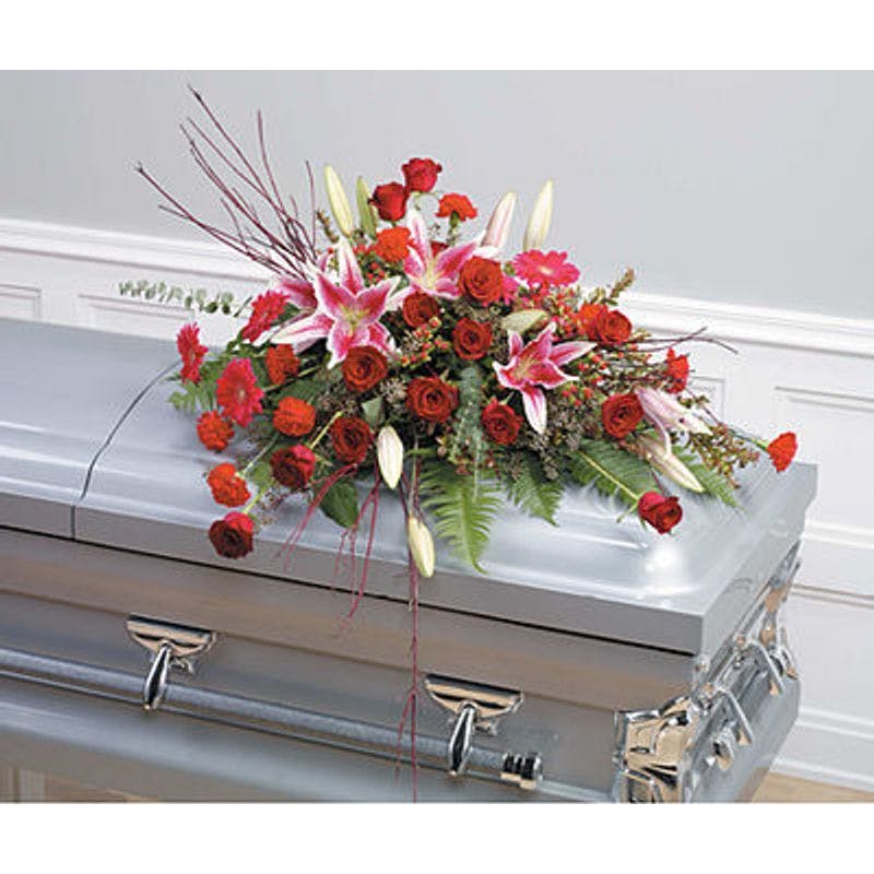 Pinks & Reds Casket Spray Symapthy flowers Jupiter Delivery (FL