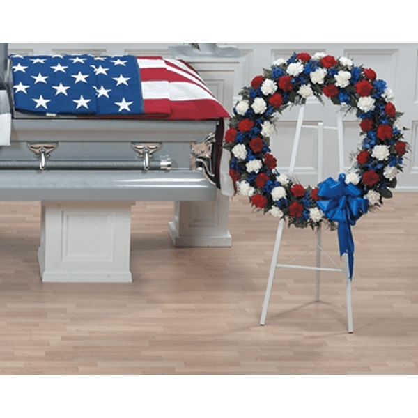 Red White & Blue Wreath Tribute Symapthy flowers Jupiter Delivery (FL