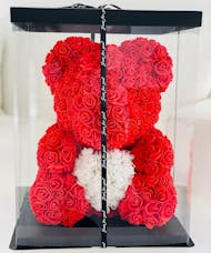 Red Faux Rose Bear With Heart Keepsake with lights