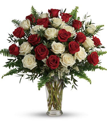 Yours Truly Bouquet -  Red & White Roses