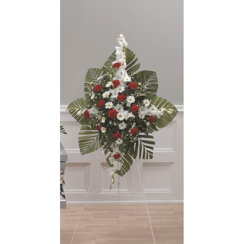 Red & White Standing Spray Symapthy flowers Jupiter Delivery (FL