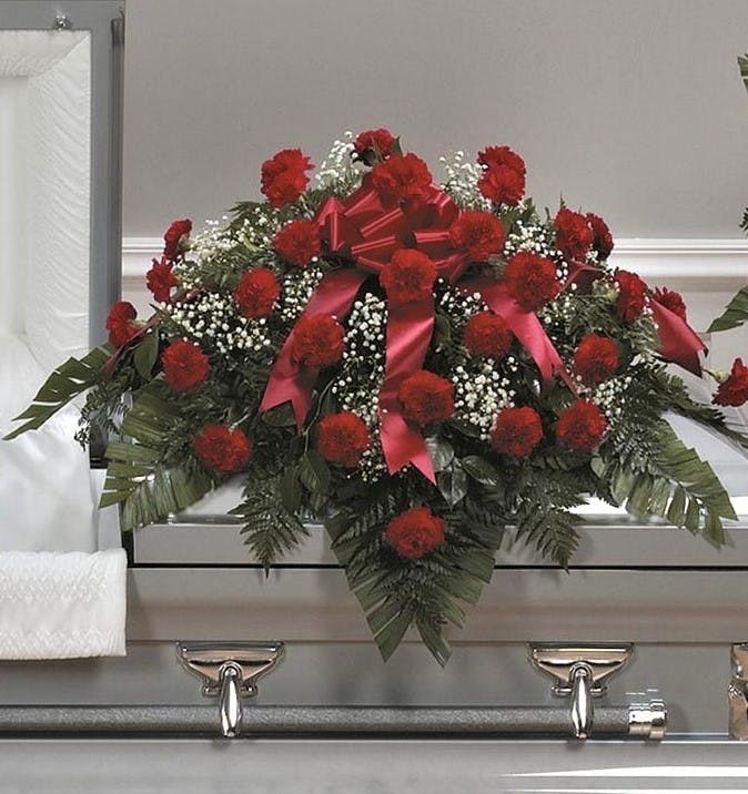 Red Carnation Casket Spray Symapthy flowers Jupiter Delivery (FL