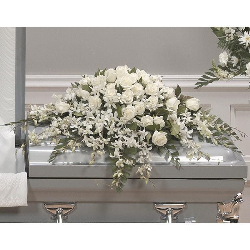 A Tribute In White Casket Spray |Symapthy flowers Jupiter Delivery (FL ...